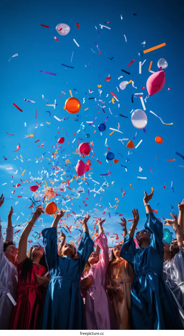 Happy graduates throwing their caps in the air