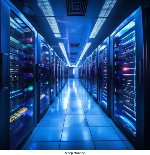 Futuristic Server Room with Bright Lights