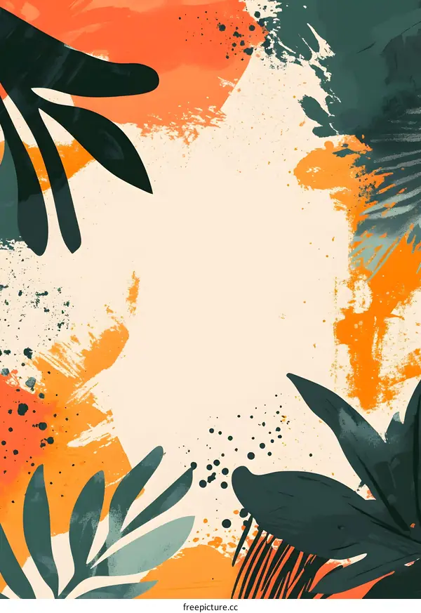 Abstract Watercolor Floral Background With Green Leaves