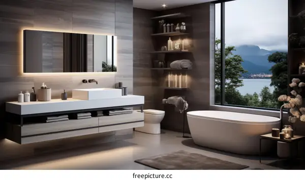 Bathroom with a view of the lake