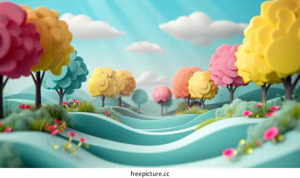 Colorful 3D cartoon cute forest