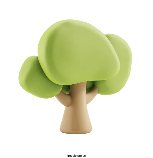 [Transparent Background PNG]A 3D rendering of a simple tree with a green canopy and brown trunk