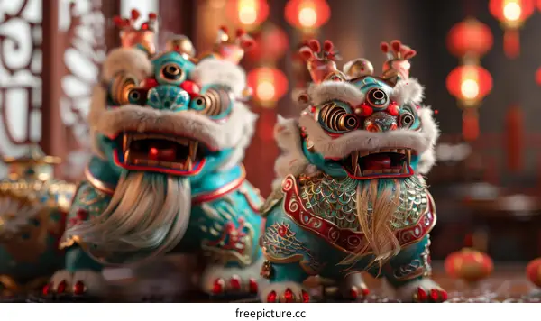Pair of Blue and Green Chinese Guardian Lions
