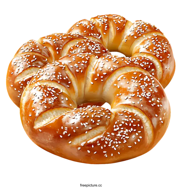 [Transparent Background PNG]Two Delicious Pretzel Rolls with Sesame Seeds