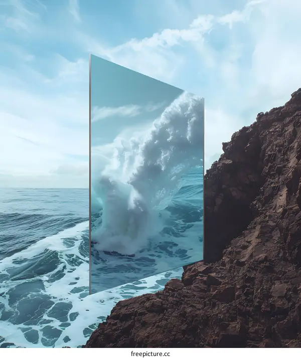 Ocean Wave Reflection in Glass Frame