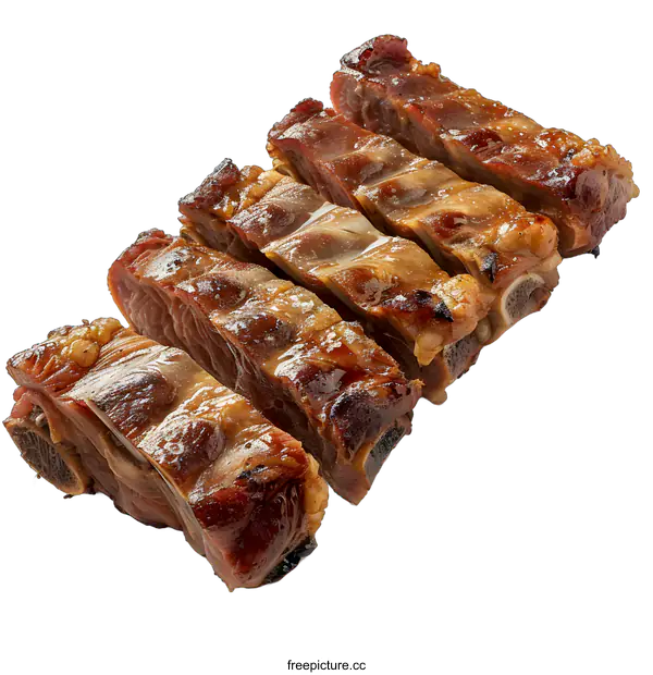 [Transparent Background PNG]Close up of a plate of barbecued pork ribs