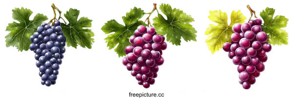 [Transparent Background PNG]Three bunches of Grapes in Different Colors
