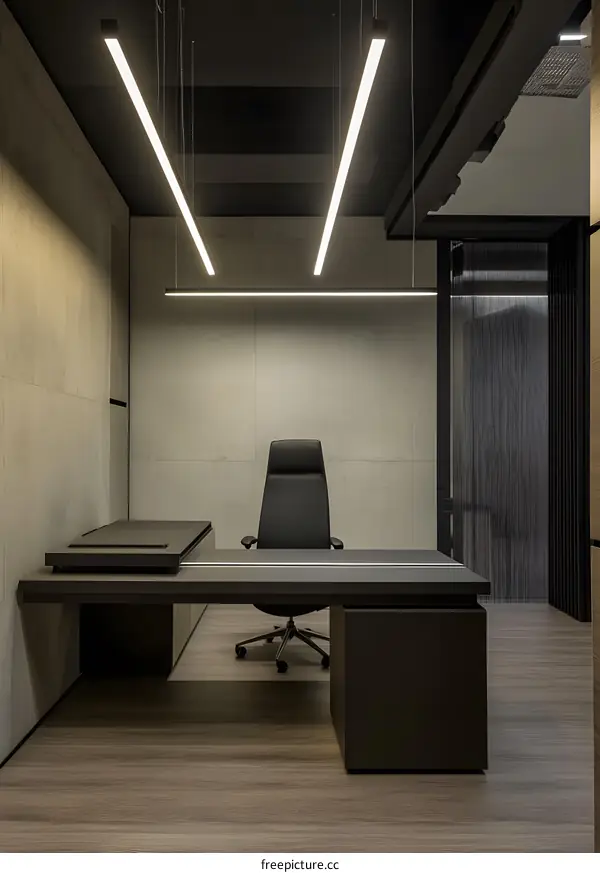 Modern Office Interior Design with Grey Walls and Black Desk