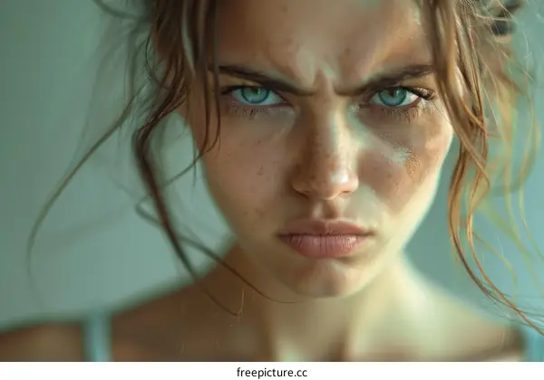 Close-up Portrait of a Woman with Intense Expression