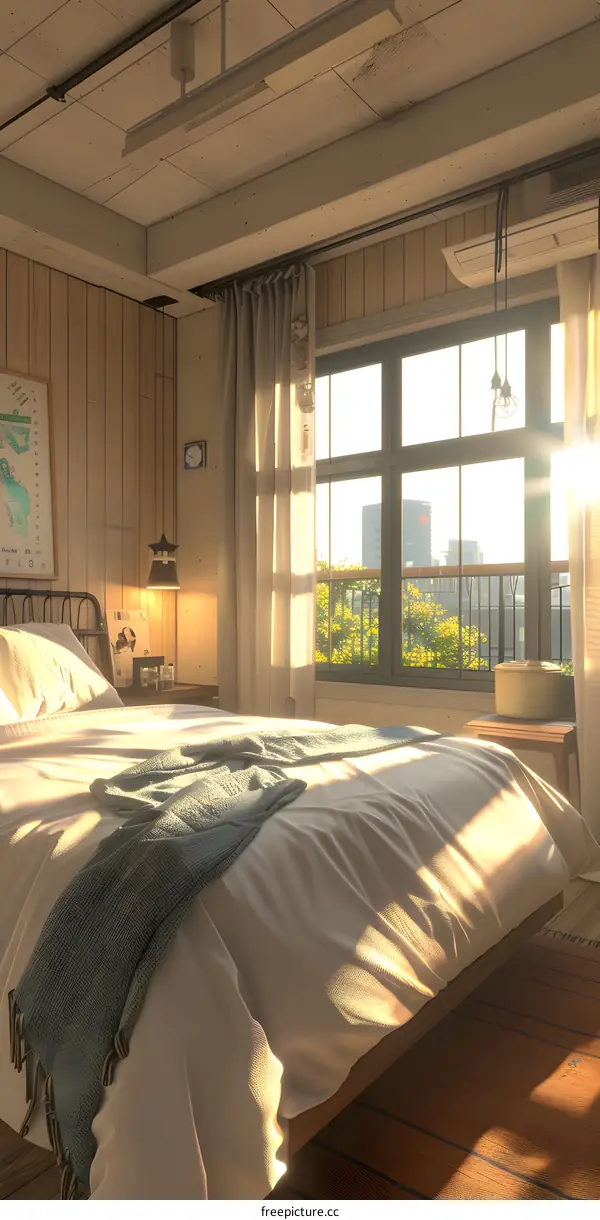 Cozy Bedroom Interior Design with Warm Lighting and City View