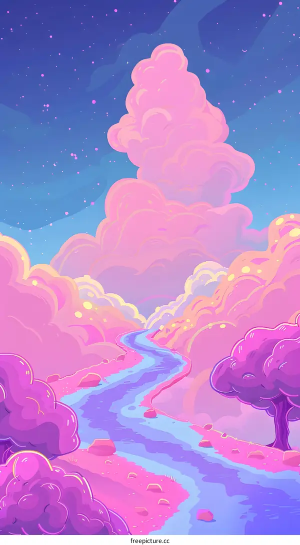 Fantasy Landscape With River and Clouds