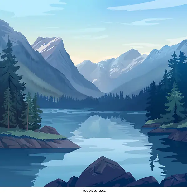 Mountain Lake Landscape Illustration