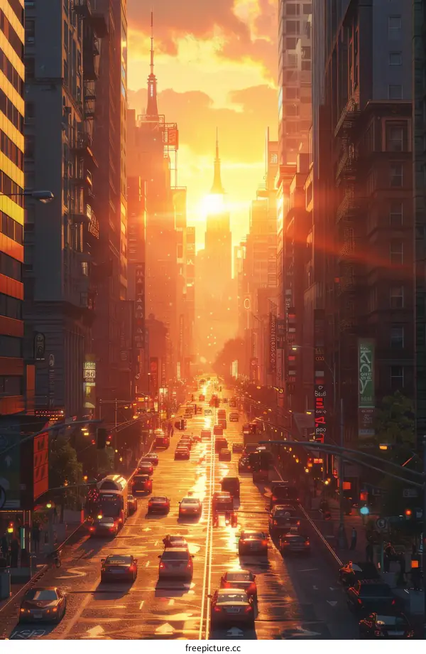 Bustling New York City Street with Empire State Building