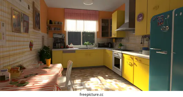 Yellow Kitchen Interior Design With Vintage Appliances