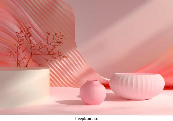 Pink Abstract Background With White Cylinder and Vase