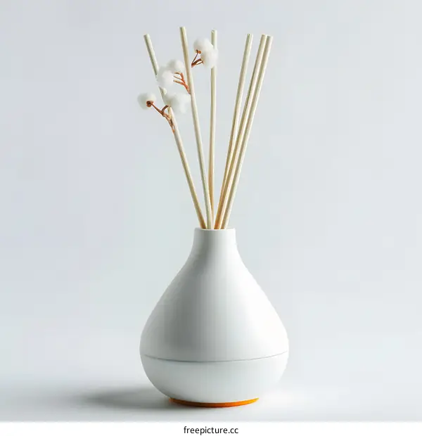 White Ceramic Diffuser with Cotton Flower Sticks
