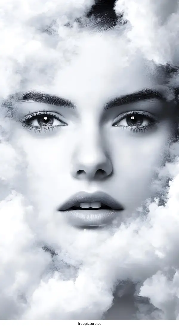 Woman Face in the Clouds Abstract Portrait