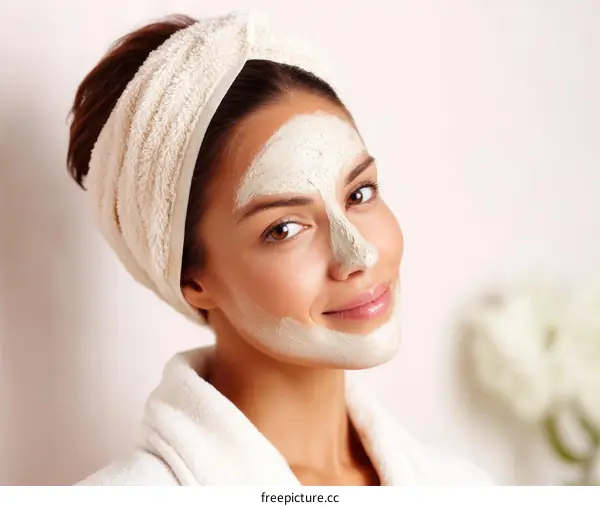 Woman Applying Face Mask Spa Treatment