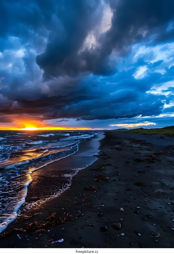 Dramatic Sunset Over the Ocean with Clouds