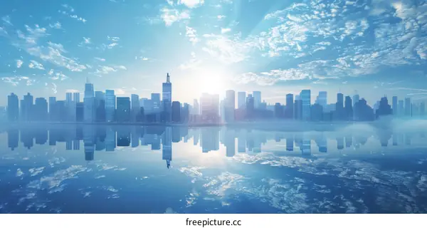 Modern City Skyline Reflected in Water