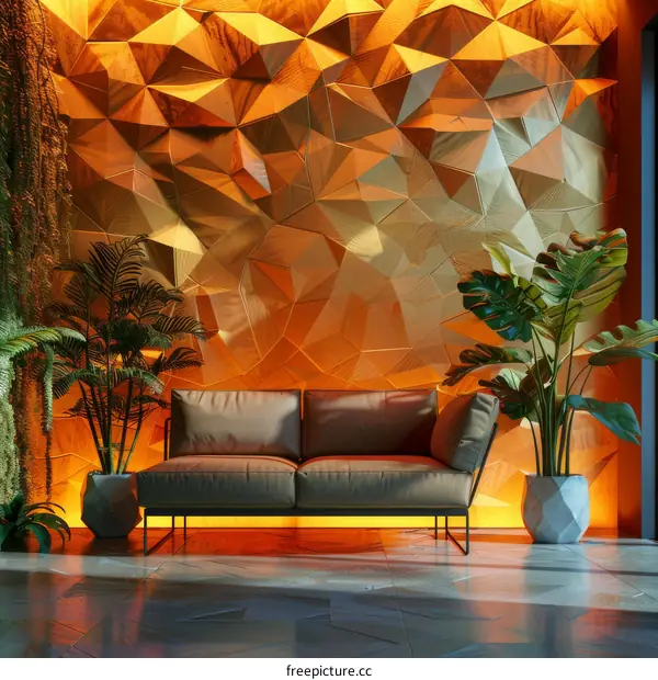 Modern Living Room with Geometric Wall