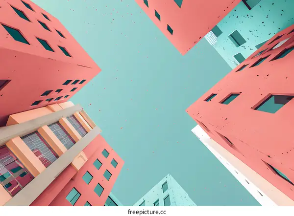 Abstract Low Poly Building Design With Pink And Blue Colors