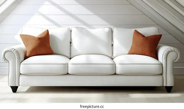 White Sofa with Terracotta Cushions in a Modern Living Room