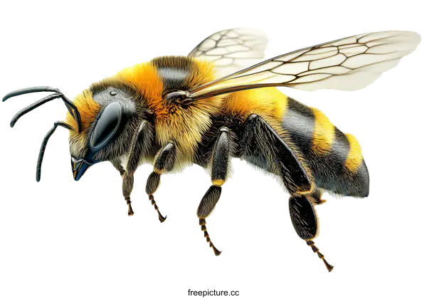 [Transparent Background PNG]Detailed Close-up of a Honeybee in Flight