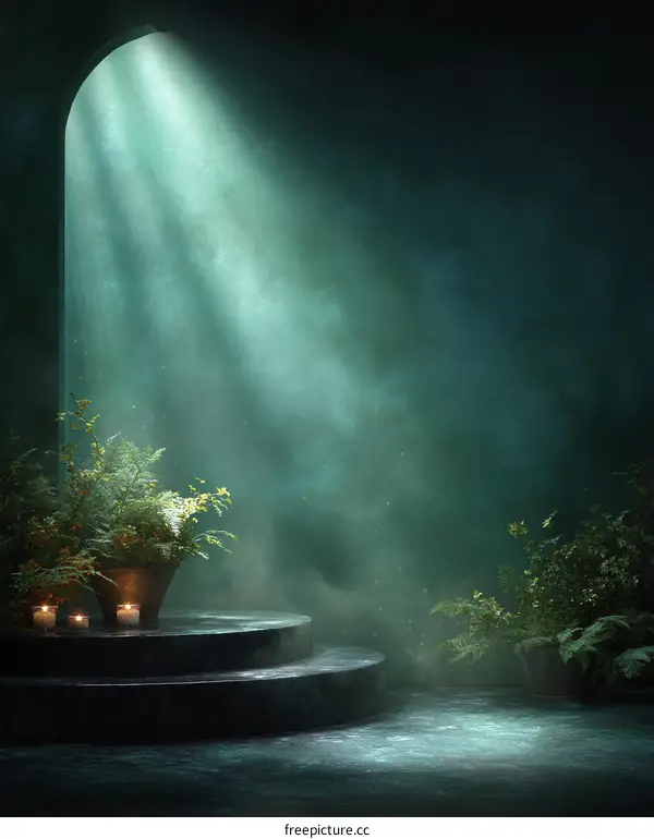 Mystical Illuminated Stage with Plants
