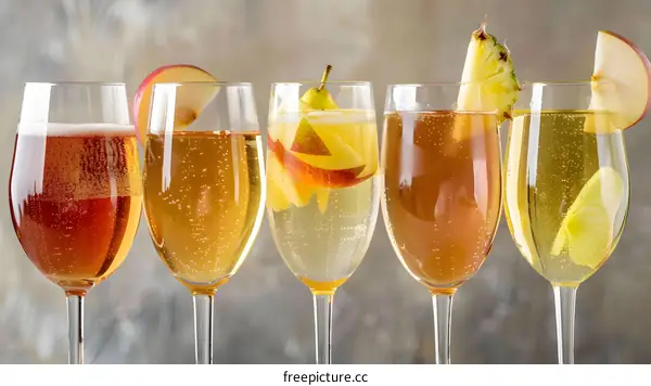Sparkling Apple Cider Cocktail Drinks with Fruit Garnish