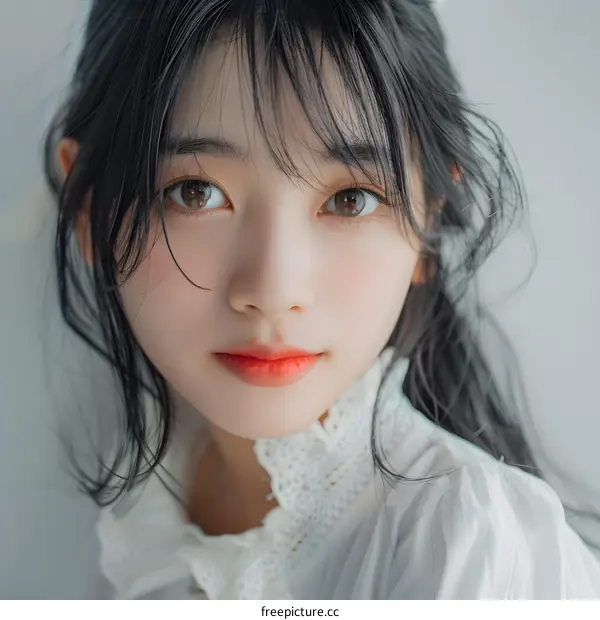 Portrait of a Young Asian Woman with Long Black Hair