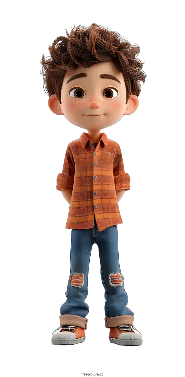 [Transparent Background PNG]3D Cartoon Boy Standing with Hands Behind Back