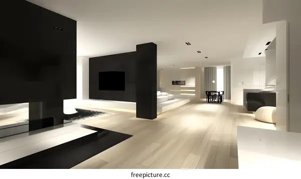 Minimalist Modern Living Room Interior Design with Fireplace and Large Window