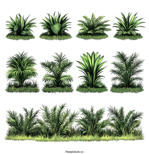 [Transparent Background PNG]Collection of Tropical Plants Illustrations