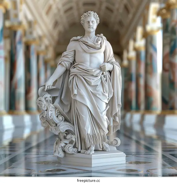Ancient Roman Statue in a Grand Hall