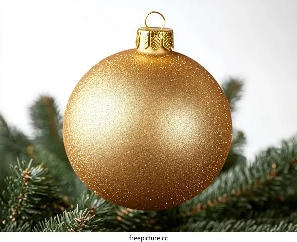 Golden Christmas Ornament on Fir Tree