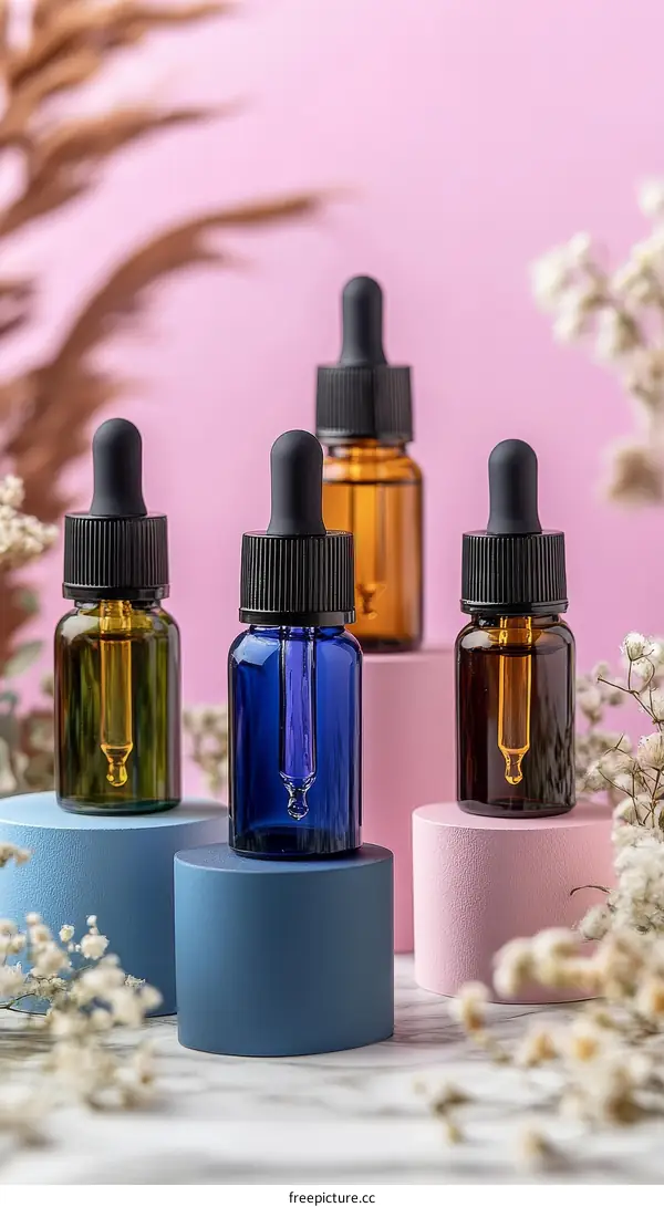 Cosmetic Bottles Display on Pastel Background