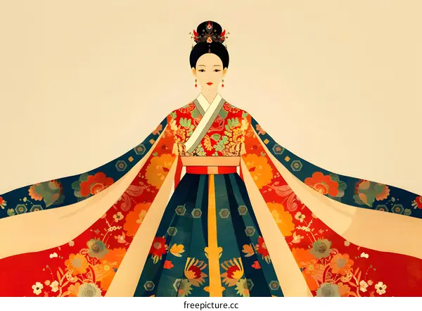 A digital painting of a Korean woman in traditional dress