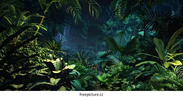Tropical Rainforest Night Forest Scene