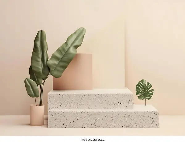 Minimalist Product Display with Greenery and Geometric Shapes