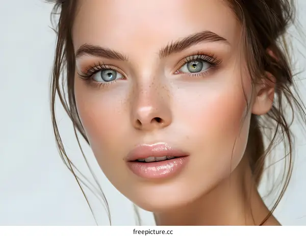 Closeup portrait of beautiful woman with natural makeup