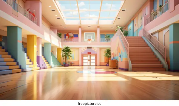 Retro School Gymnasium Interior