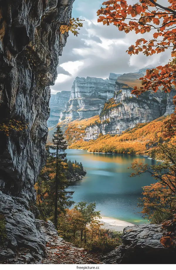 Scenic View of a Mountain Lake in Autumn