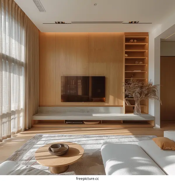Inviting Living Room with Warm, Natural Wood Elements
