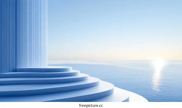 Abstract Blue Steps Overlooking the Ocean