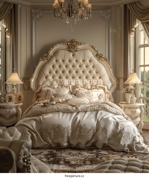 Luxury Cream-Colored Bedroom Set with Exquisite Bedding