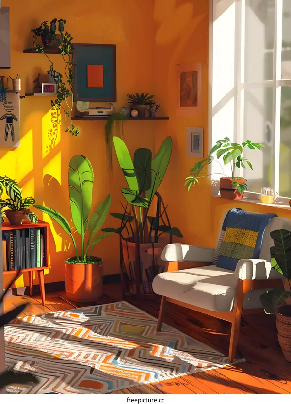 Sunlight Streaming Through Window in Cozy Living Room