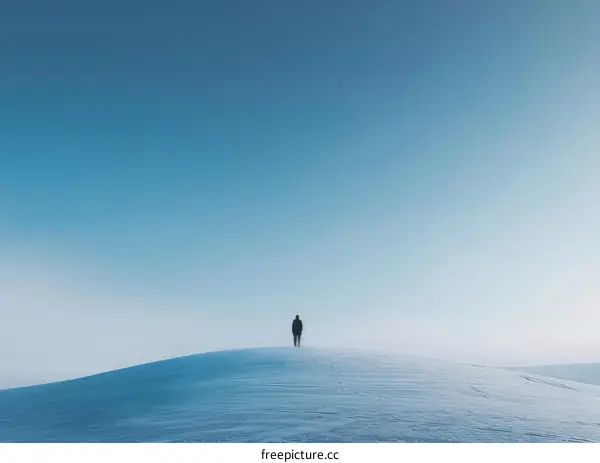 A person standing alone on a snowy hilltop