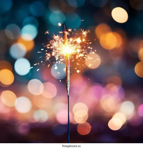 Single lit sparkler against blurred background