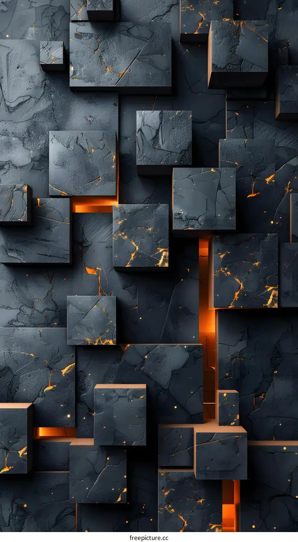 Abstract Futuristic Black Stone with Glowing Lines